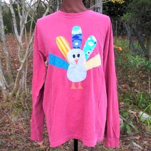Comfort Colors Maroon Crew Neck Long Sleeve Fabric Applique Turkey Desig…